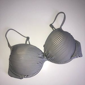 Navy Blue & White Striped Bathing Suit Top